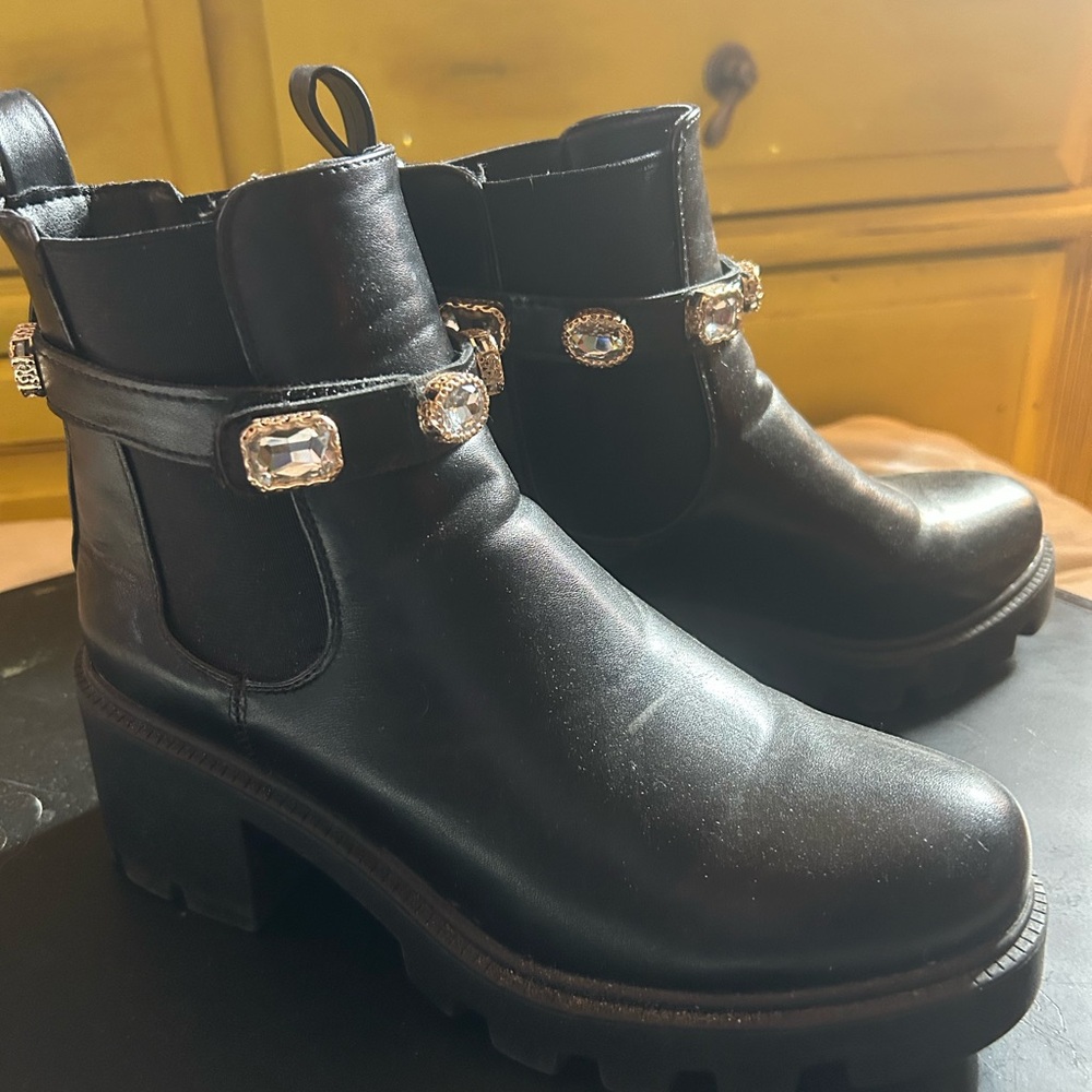 Black Jewel-Trim Chelsea Lug Boot - Women